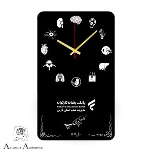 ساعت دیواری سفارشی هدیه روز پزشکان متخصص آناتومی با طراحی منحصر به فرد نرگس طب.